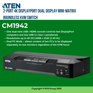 KVM Switch - 2-Port 4K DisplayPort Dual Display Mini-Matrix Boundless